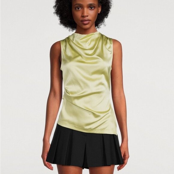 NEW WITH TAG Helmut Lang designer SILK Casual Tunic DRAPE cowlneck lime Top XS - Picture 3 of 10